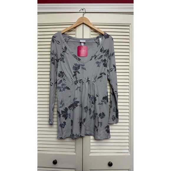 Isabel Maternity Women's Smocked Bump Waffle Maternity Top, Gray, NwT, SIZE M - Picture 1 of 4
